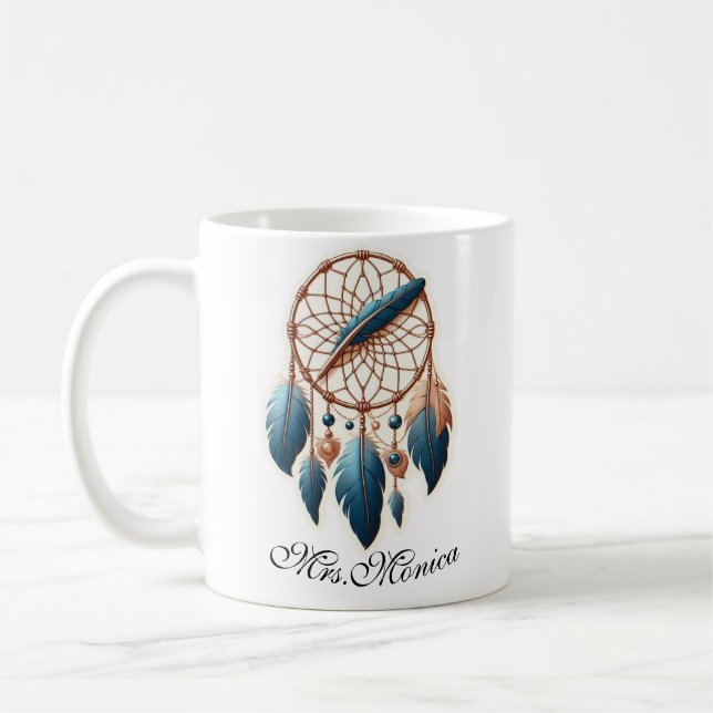 Mug Nom de l'enseignant personnalisé Boho Dreamcatcher (Gauche)