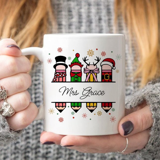 Mug Nom de l'enseignant personnalisé Crayon, cadeau de (Personalized Teacher Name mug,Christian Christmas mug,Christmas mug,teacher gift )