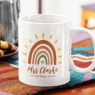 Mug Nom de l'enseignant personnalisé Grade Boho Rainbo