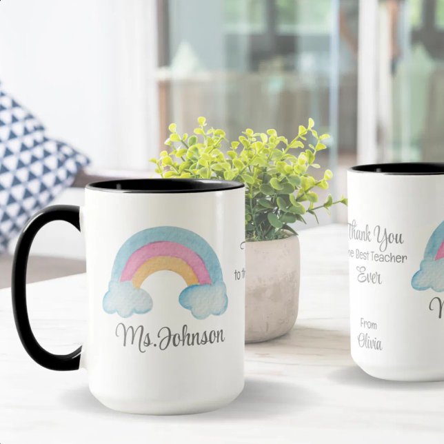 Mug Nom de l'enseignant personnalisé Rainbow Cadeau pe (Créateur téléchargé)