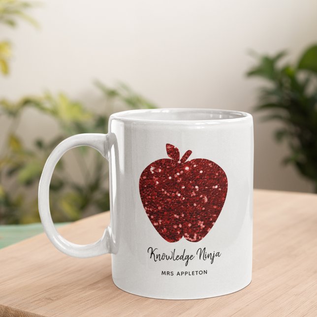 Mug Nom de l'enseignant personnalisé Red Apple Fauxr (Créateur téléchargé)
