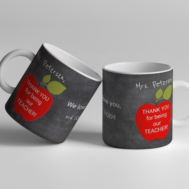 Mug Nom de l'enseignant | Tableau noir pomme rouge mer (Créateur téléchargé)