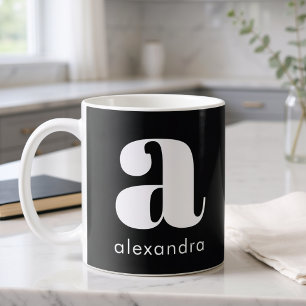 Mug Nom de lettre initiale monogramme noir simple mode