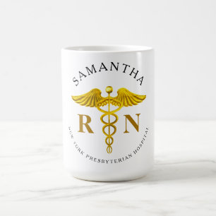 Mug Nom de l'infirmière autorisée Gold Caduceus