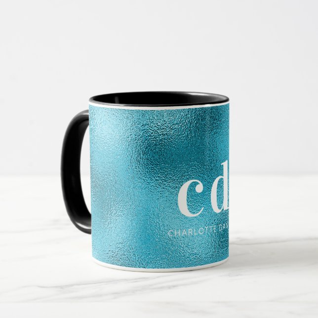 Mug Nom de monogramme blanc bleu océan (Devant gauche)