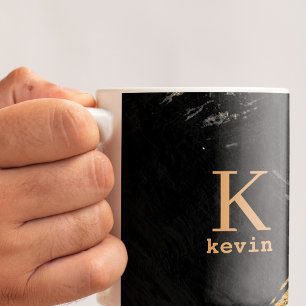 Mug Nom de monogramme noir or élégant
