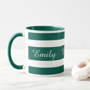 Mug Nom de motif rayé vert moderne
