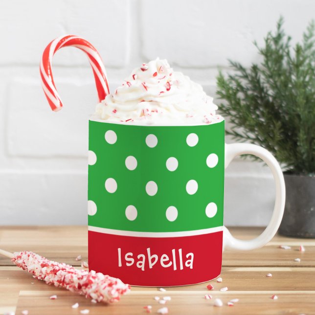 Mug Nom de Noël aux pois verts festifs (Créateur téléchargé)