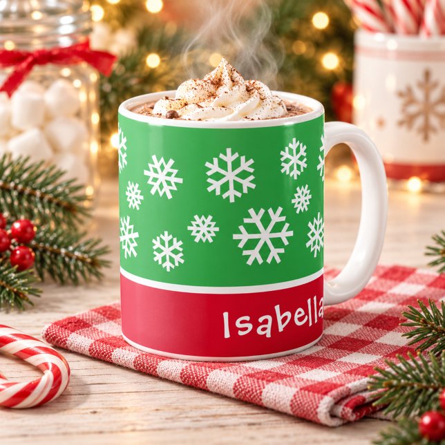 Mug Nom de Noël Flocon de Neige Vert Festif (Créateur téléchargé)