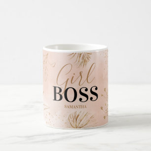 Mug Nom de patronne girly tendance rose et or