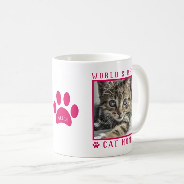 Mug Nom de photo de chat maman du monde empreinte de p (Devant droit)