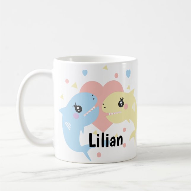 Mug Nom de plage de requin mignon pour enfants (Gauche)