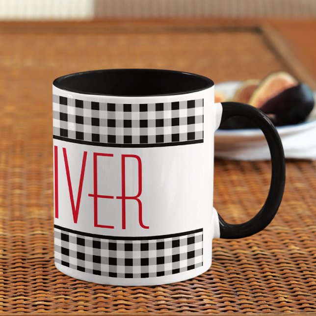Mug Nom de police mince Buffalo Check 11oz Combo Café (Créateur téléchargé)