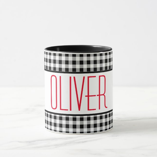 Mug Nom de police mince Buffalo Check 11oz Combo Café (Centre)