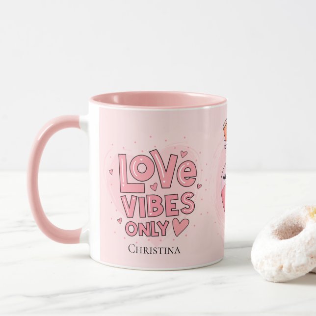 Mug Nom de position d'amour rose moderne Vibes d'amour (Avec donut)