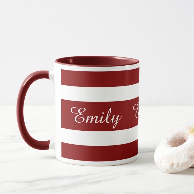 Mug Nom de rayures modernes de Bourgogne (Avec donut)
