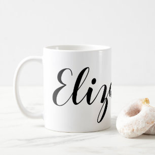 Mug Nom de script blanc noir simple