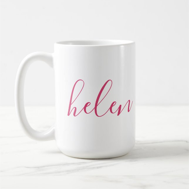 Mug Nom de script Cadeau personnalisé Rose Blanc (Gauche)