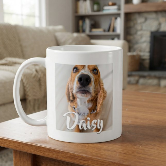 Mug Nom de script élégant Photo de Chien Chiot Chat An (Créateur téléchargé)