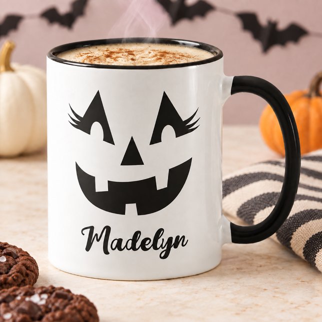 Mug Nom de script Girly Jack O Lantern Halloween (Créateur téléchargé)