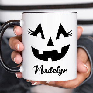 Mug Nom de script Girly Jack O Lantern Halloween