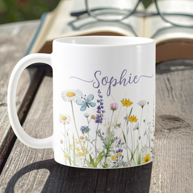 Mug Nom de script personnalisé fleur sauvage (Créateur téléchargé)