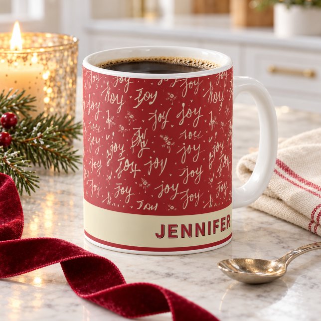 Mug Nom de script rouge de Noël personnalisé (Créateur téléchargé)
