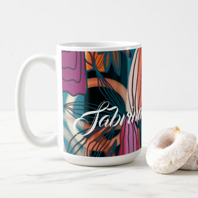 Mug Nom de signature de script personnalisé Tropical (Avec donut)
