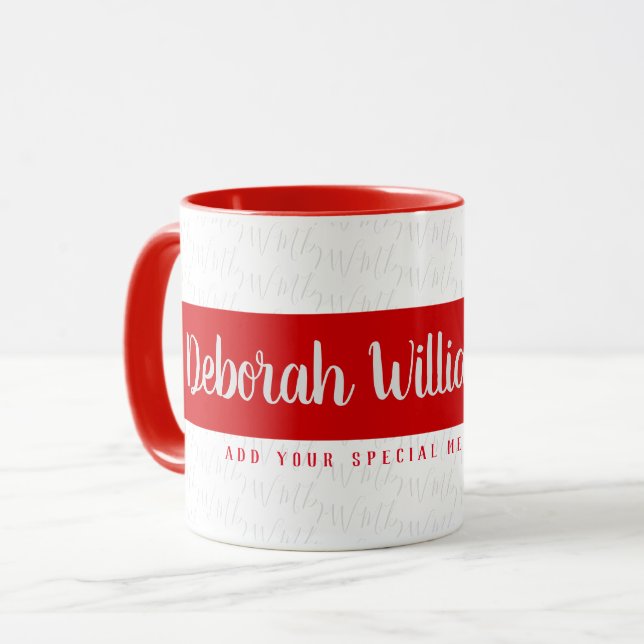 Mug nom de style de police manuscrit rouge (Devant gauche)