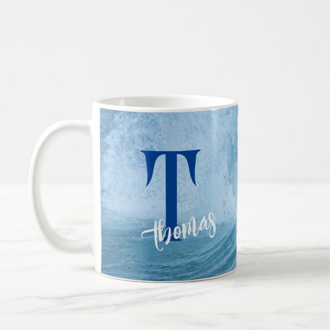 Mug NOM DE SURF DE VAGUE D'OCÉAN MONOGRAMÉ personnalis (Gauche)