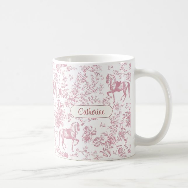 Mug Nom de toile florale équestre rose élégant (Droite)