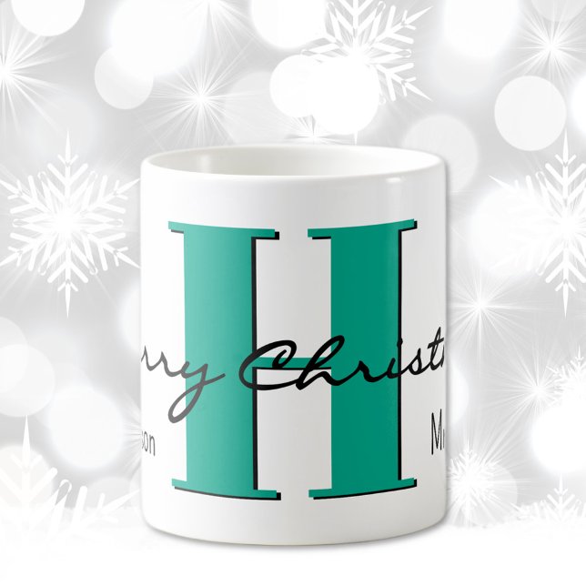 Mug Nom, Décembre Vert Turquoise | Joyeux Noël (Créateur téléchargé)