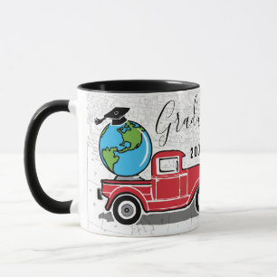 Mug Nom décoré d'un monogramme de globe rouge vintag