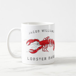 Mug Nom décoré d'un monogramme de homard rouge côtier