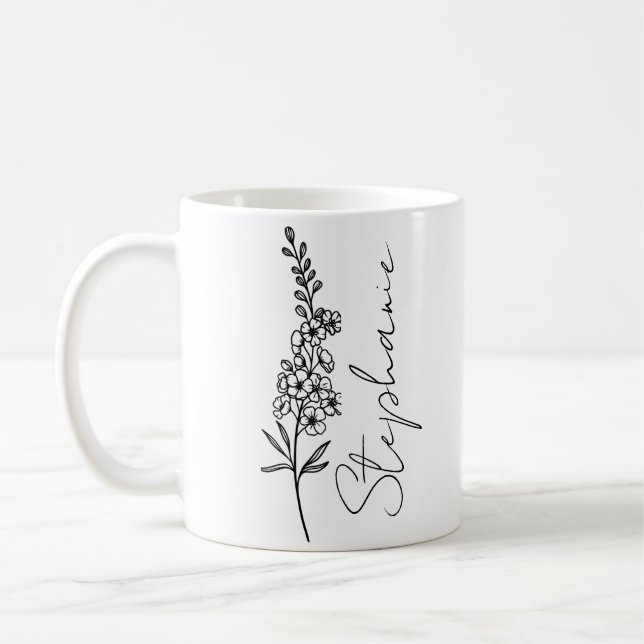 Mug Nom d'écriture élégant Pied-d'alouette Fleur de na (Gauche)