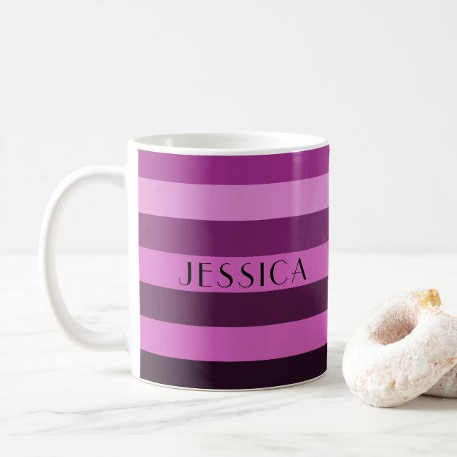 Mug Nom des bandes violettes modernes (Avec donut)