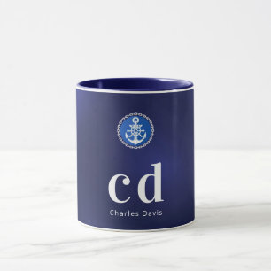 Mug Nom des initiales du monogramme nautique bleu mari