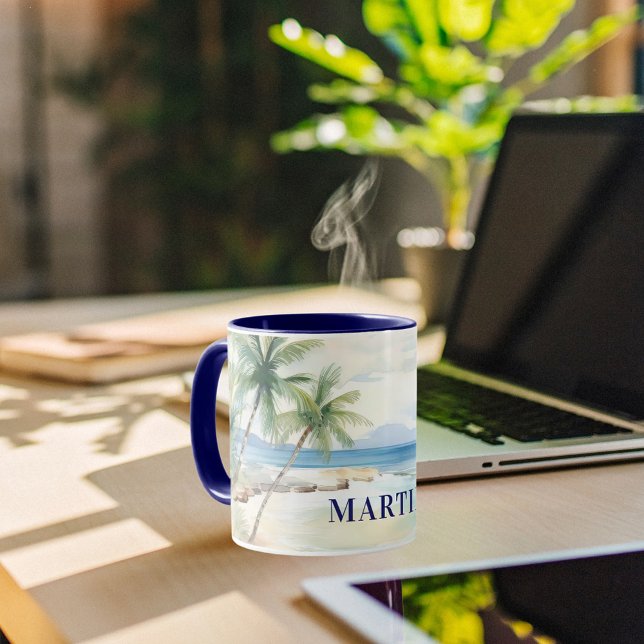 Mug Nom des palmiers de la plage tropicale bleue (Créateur téléchargé)