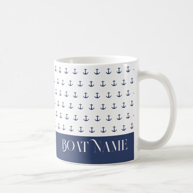 Mug Nom du bateau Ancre nautique Bleu côtier (Droite)