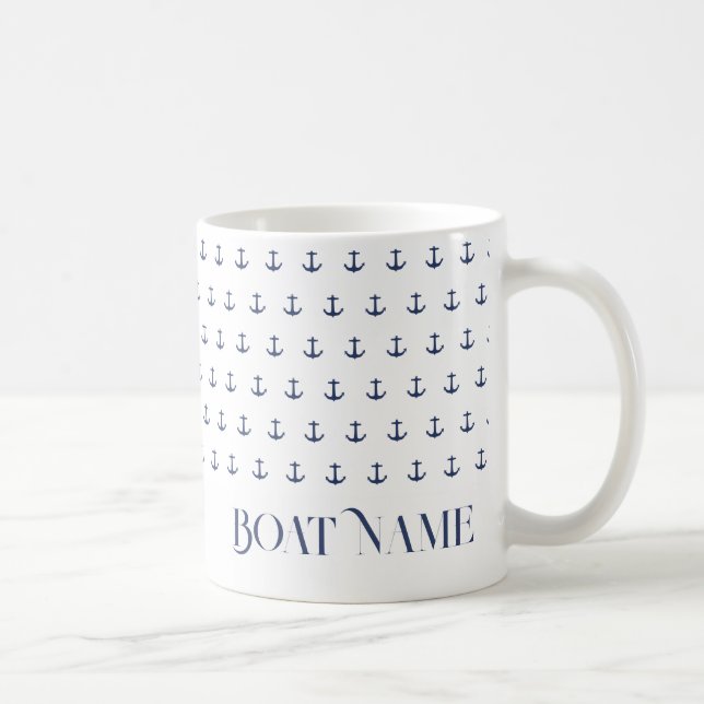Mug Nom du bateau Ancre nautique Bleu côtier (Droite)