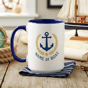Mug Nom du bateau Ancre nautique Gold Style Laurel Lar