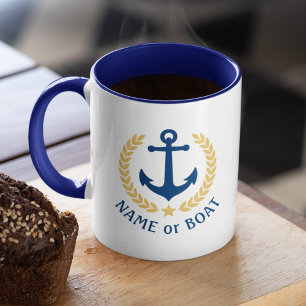 Mug Nom du bateau Ancre nautique Gold Style Laurel Mar