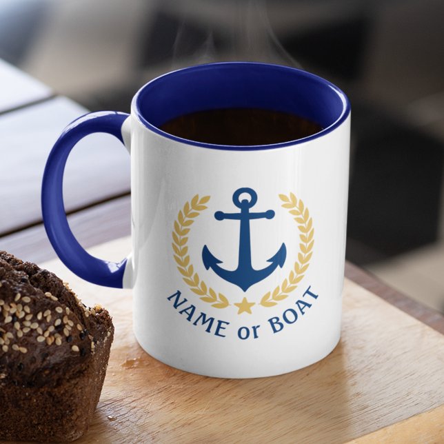 Mug Nom du bateau Ancre nautique Gold Style Laurel Mar (Créateur téléchargé)