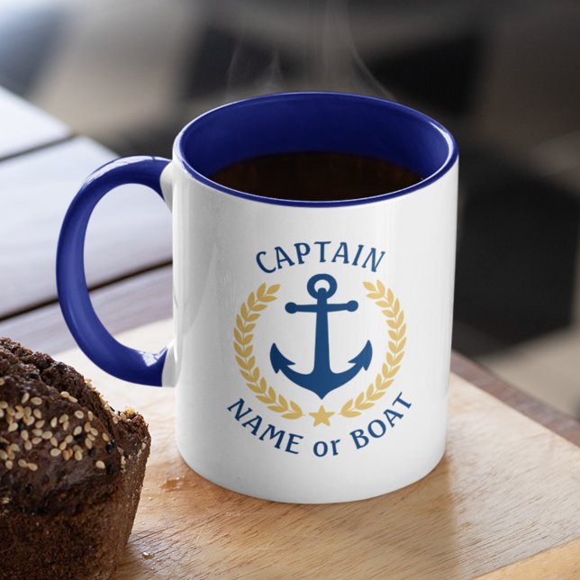 Mug Nom du bateau capitaine Ancre Gold Style Laurel Ma (Créateur téléchargé)