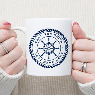 Mug Nom du bateau du capitaine sur mesure roue du navi