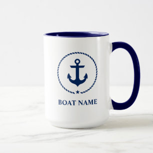 Mug Nom du bateau nautique Ancre corde Bleu Grand