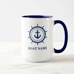 Mug Nom du bateau nautique Ancre corde Casque bleu