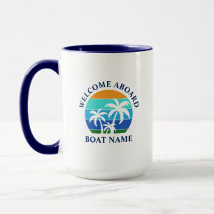Mug Nom du bateau Sun Palm Trees Bienvenue à bord des