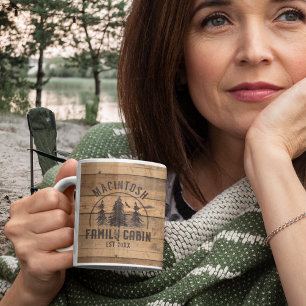 Mug Nom du Cabine de famille Rustic Wood Personnalisé