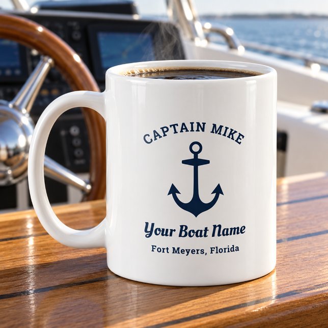 Mug Nom du capitaine de bateau d'ancrage de la marine  (Créateur téléchargé)